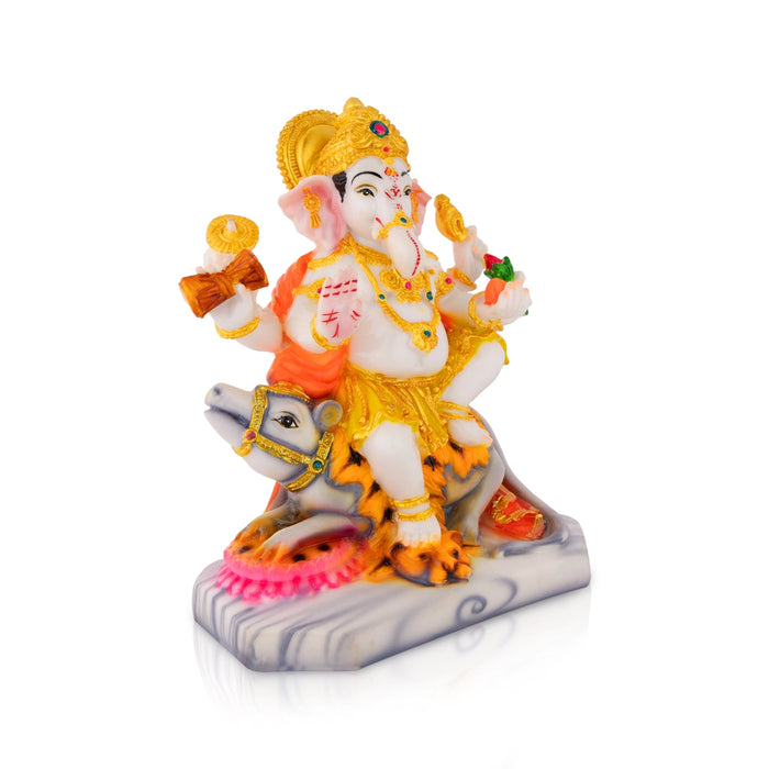 Vinayagar Sitting On Mouse Base Idol - 8 x 6.5 Inches | Resin Idol/ Ganpati Statue For Worship