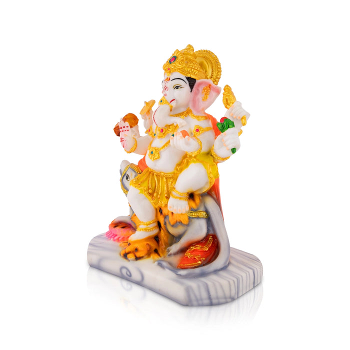 Vinayagar Sitting On Mouse Base Idol - 8 x 6.5 Inches | Resin Idol/ Ganpati Statue For Worship