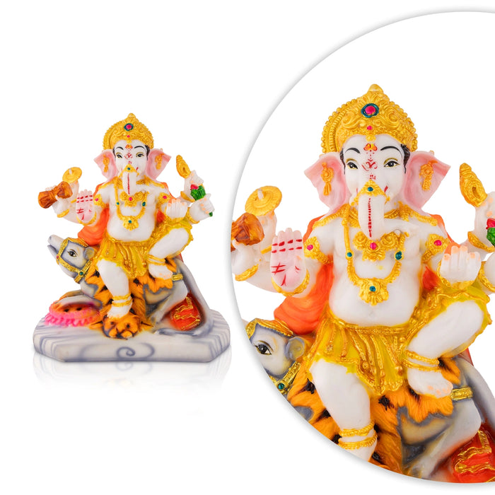 Vinayagar Sitting On Mouse Base Idol - 8 x 6.5 Inches | Resin Idol/ Ganpati Statue For Worship