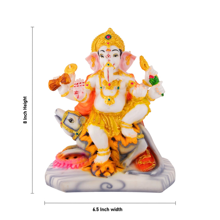 Vinayagar Sitting On Mouse Base Idol - 8 x 6.5 Inches | Resin Idol/ Ganpati Statue For Worship