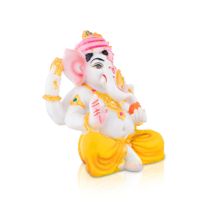 Ganesha With Crown Murti - 4.5 x 2.5 Inches | Resin Idol/ Ganpati Statue For Living Space