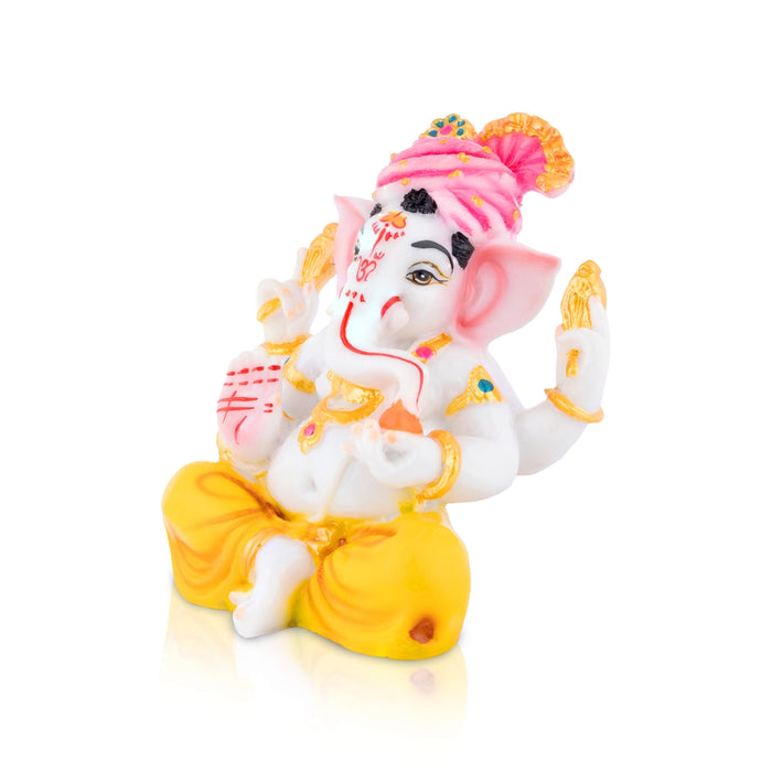 Ganesha With Crown Murti - 4.5 x 2.5 Inches | Resin Idol/ Ganpati Statue For Living Space