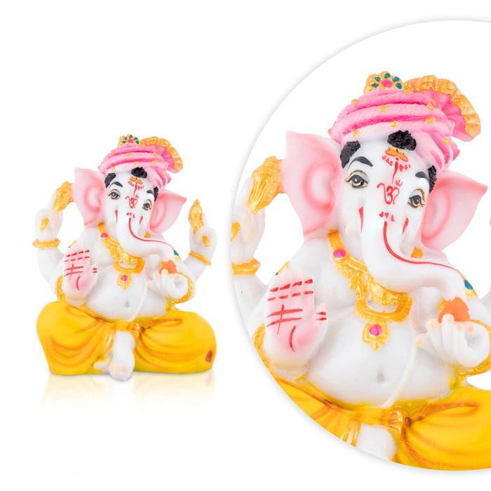 Ganesha With Crown Murti - 4.5 x 2.5 Inches | Resin Idol/ Ganpati Statue For Living Space