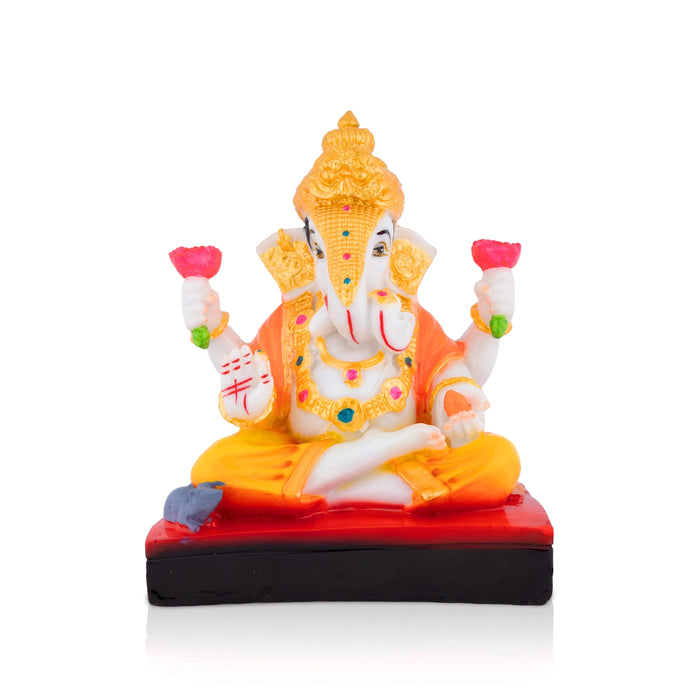 Ganesha Sitting On Base Statue - 8 x 6 Inches | Resin Murti/ Ganpati Idol For Home & pooja Space
