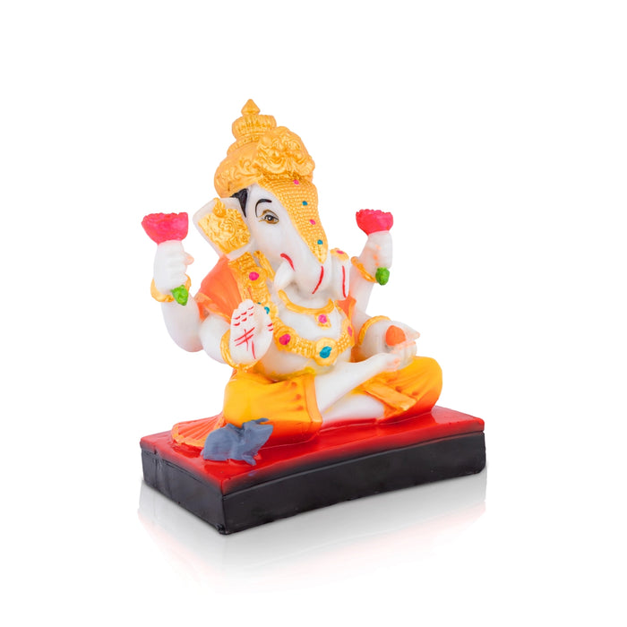 Ganesha Sitting On Base Statue - 8 x 6 Inches | Resin Murti/ Ganpati Idol For Home & pooja Space