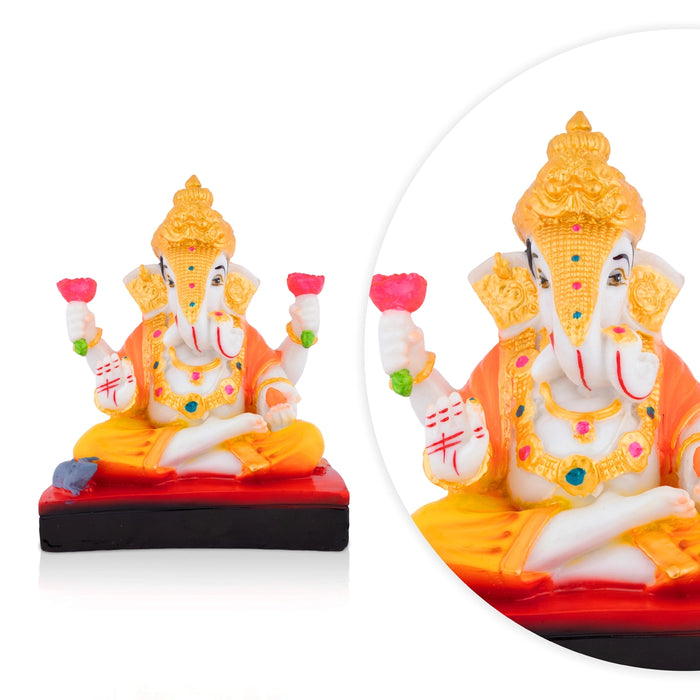 Ganesha Sitting On Base Statue - 8 x 6 Inches | Resin Murti/ Ganpati Idol For Home & pooja Space