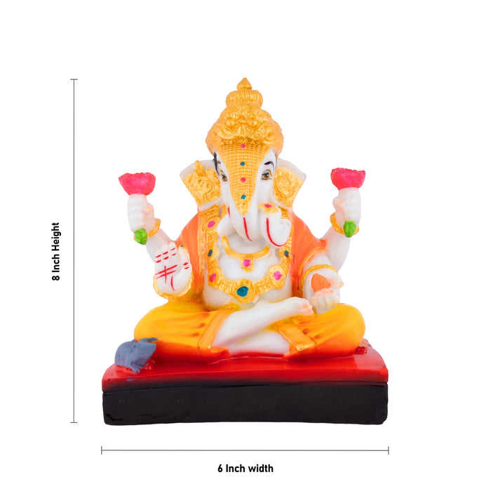 Ganesha Sitting On Base Statue - 8 x 6 Inches | Resin Murti/ Ganpati Idol For Home & pooja Space