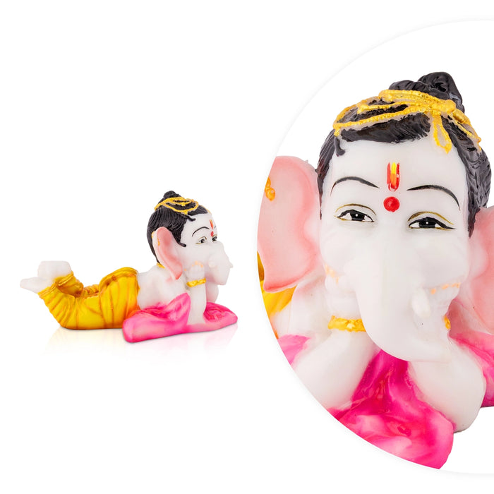 Ganesha Sleeping Murti - 4.5 x 8 Inches | Resin Idol/ Vinayagar Figurine For Living Space
