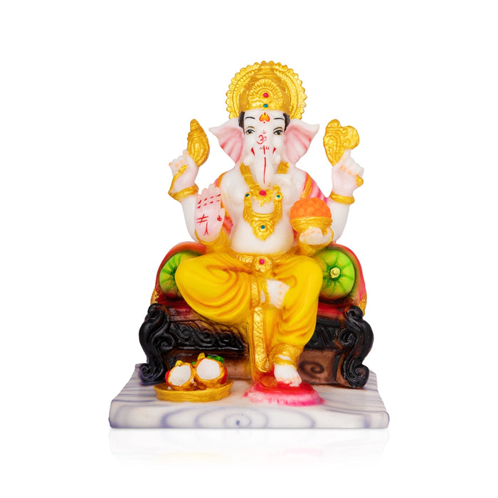 Ganpati Sitting On Base Murti - 9.5 x 7 Inches | Resin Idol/ Vinayagar Statue For Spiritual Decoration