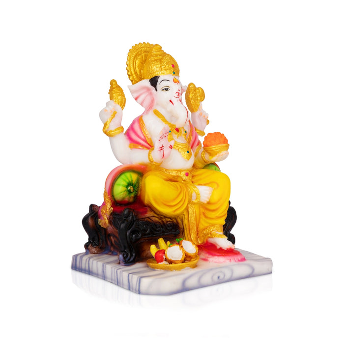 Ganpati Sitting On Base Murti - 9.5 x 7 Inches | Resin Idol/ Vinayagar Statue For Spiritual Decoration
