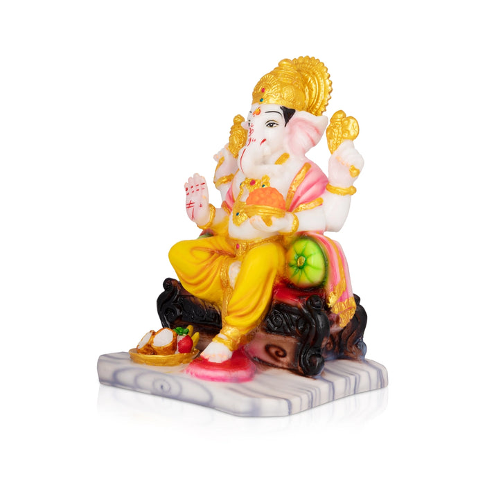 Ganpati Sitting On Base Murti - 9.5 x 7 Inches | Resin Idol/ Vinayagar Statue For Spiritual Decoration