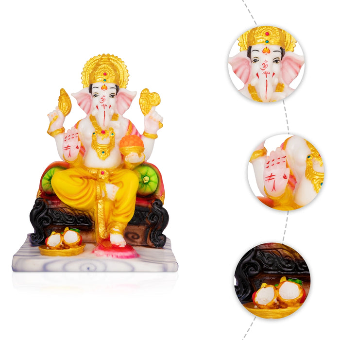 Ganpati Sitting On Base Murti - 9.5 x 7 Inches | Resin Idol/ Vinayagar Statue For Spiritual Decoration