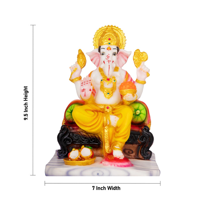 Ganpati Sitting On Base Murti - 9.5 x 7 Inches | Resin Idol/ Vinayagar Statue For Spiritual Decoration