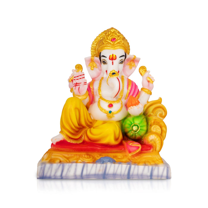 Ganesha Sitting On Simhasan Murti - 10 x 8 Inches | Resin Idol/ Vinayagar Statue For Pooja Space