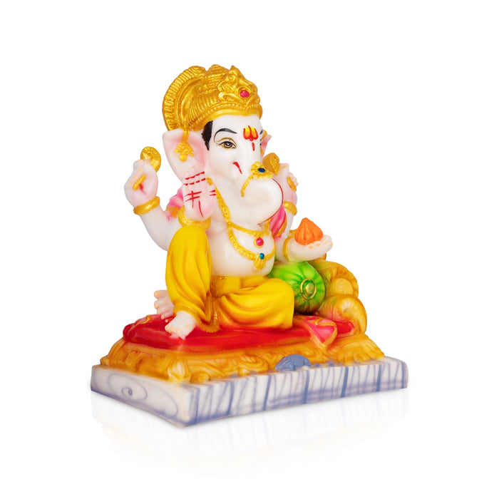 Ganesha Sitting On Simhasan Murti - 10 x 8 Inches | Resin Idol/ Vinayagar Statue For Pooja Space