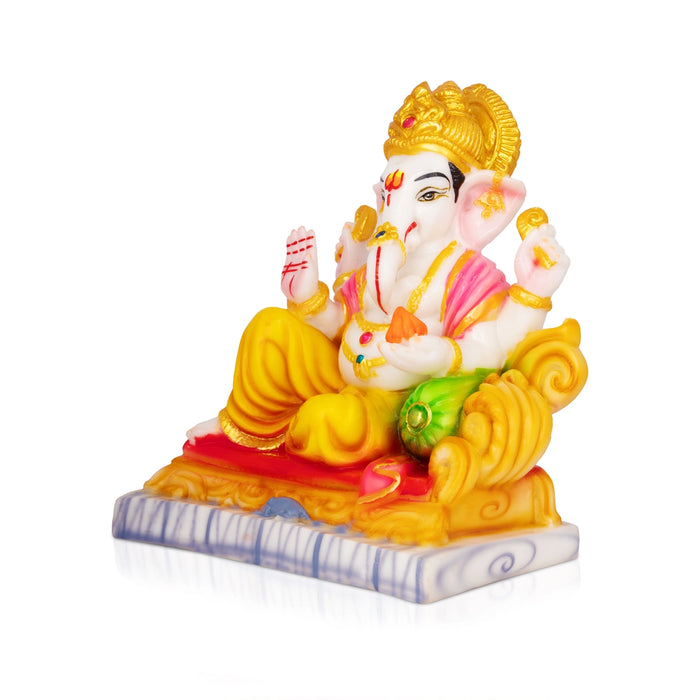 Ganesha Sitting On Simhasan Murti - 10 x 8 Inches | Resin Idol/ Vinayagar Statue For Pooja Space
