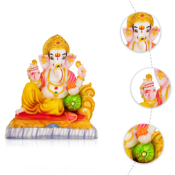 Ganesha Sitting On Simhasan Murti - 10 x 8 Inches | Resin Idol/ Vinayagar Statue For Pooja Space