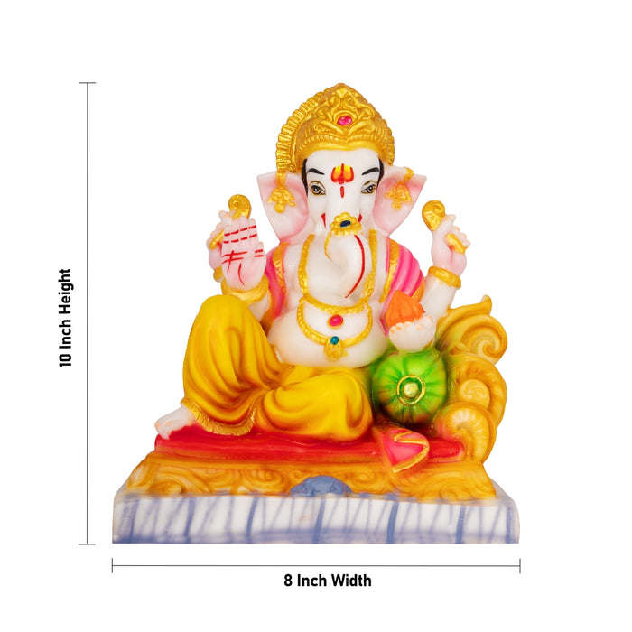 Ganesha Sitting On Simhasan Murti - 10 x 8 Inches | Resin Idol/ Vinayagar Statue For Pooja Space