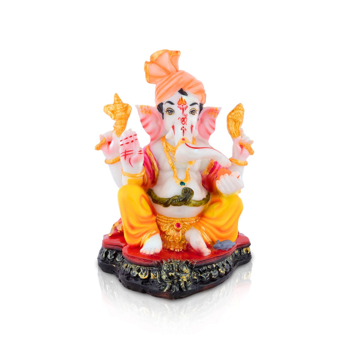 Ganpati Sitting On Base Murti - 9 x 6 Inches | Resin Idol/ Vinayagar Statue For Festive Decor