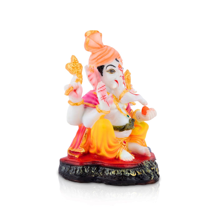 Ganpati Sitting On Base Murti - 9 x 6 Inches | Resin Idol/ Vinayagar Statue For Festive Decor