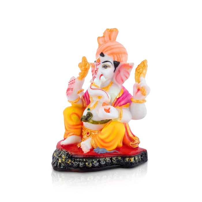 Ganpati Sitting On Base Murti - 9 x 6 Inches | Resin Idol/ Vinayagar Statue For Festive Decor