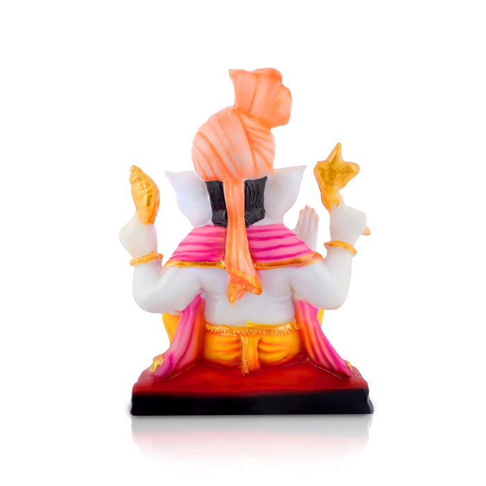 Ganpati Sitting On Base Murti - 9 x 6 Inches | Resin Idol/ Vinayagar Statue For Festive Decor