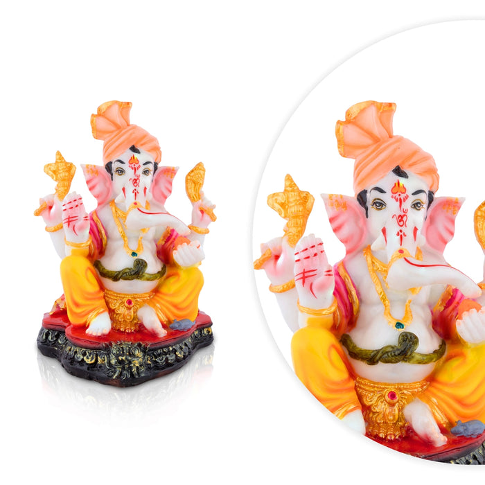 Ganpati Sitting On Base Murti - 9 x 6 Inches | Resin Idol/ Vinayagar Statue For Festive Decor