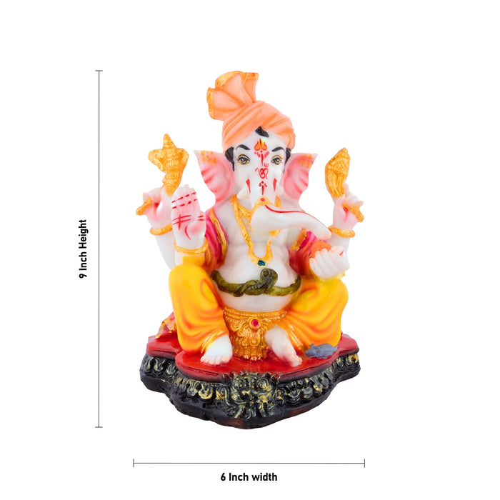 Ganpati Sitting On Base Murti - 9 x 6 Inches | Resin Idol/ Vinayagar Statue For Festive Decor