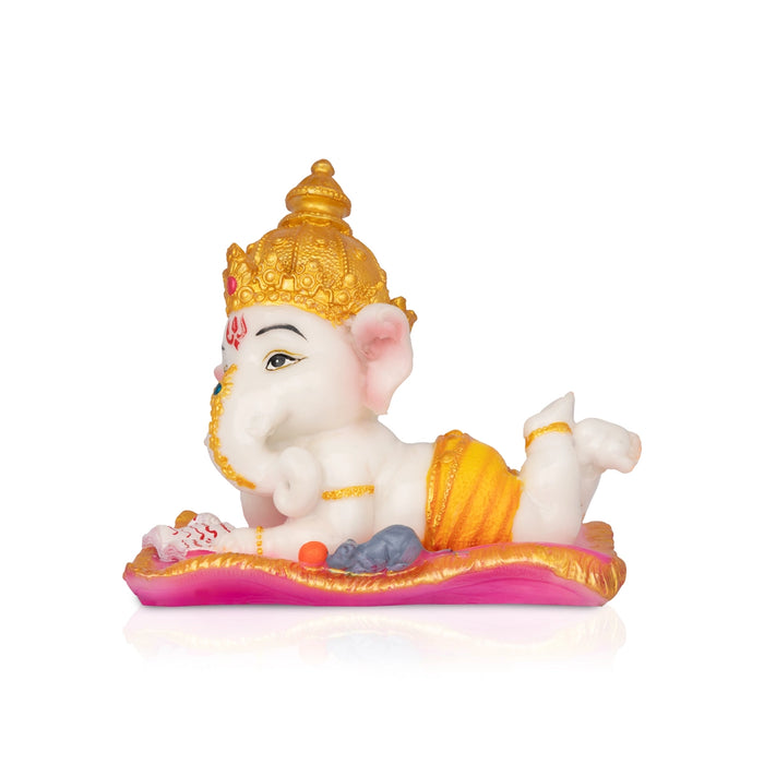 Ganesha Sleeping Reading Statue - 5 x 5.5 Inches | Resin Idol/ Vinayagar Murti For Pooja Space