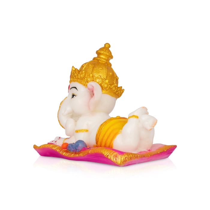 Ganesha Sleeping Reading Statue - 5 x 5.5 Inches | Resin Idol/ Vinayagar Murti For Pooja Space