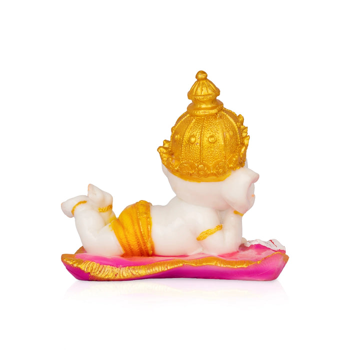 Ganesha Sleeping Reading Statue - 5 x 5.5 Inches | Resin Idol/ Vinayagar Murti For Pooja Space