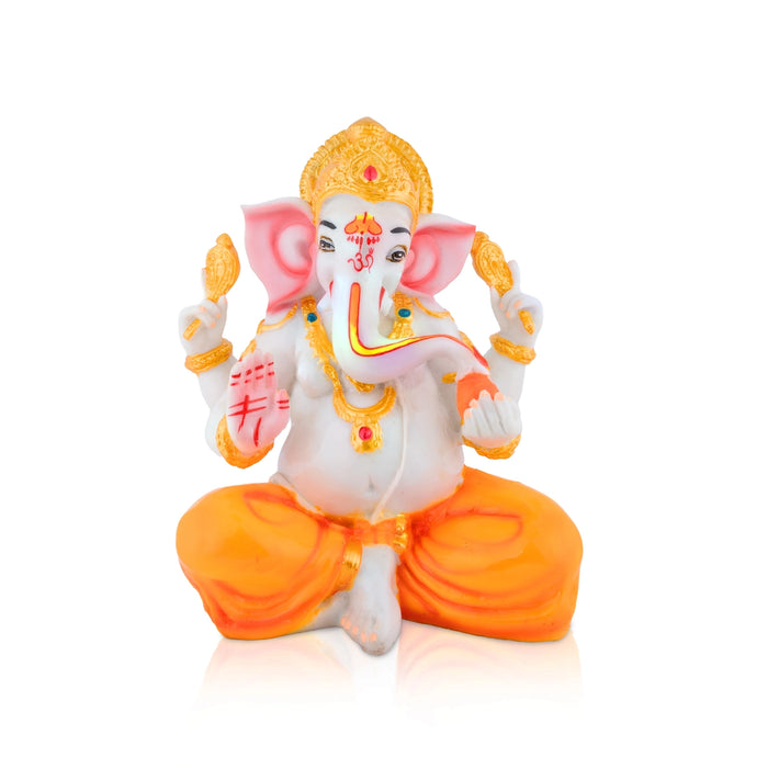 Ganesha Sitting Murti - 9 x 7 Inches | Resin Statue/ Ganpati Idol with Crown For Pooja Room
