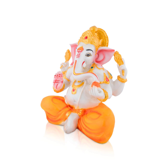 Ganesha Sitting Murti - 9 x 7 Inches | Resin Statue/ Ganpati Idol with Crown For Pooja Room