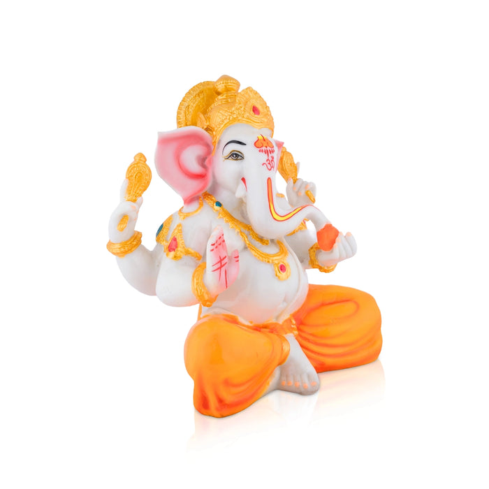 Ganesha Sitting Murti - 9 x 7 Inches | Resin Statue/ Ganpati Idol with Crown For Pooja Room
