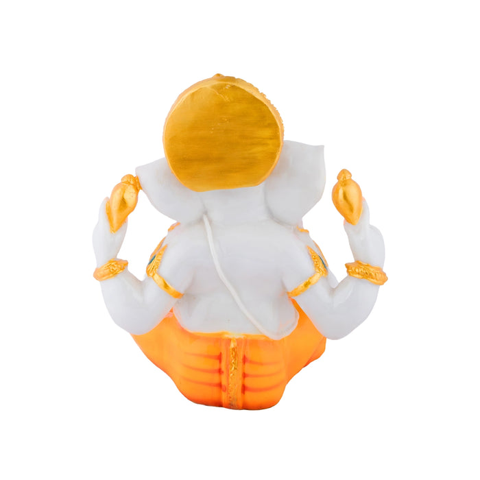 Ganesha Sitting Murti - 9 x 7 Inches | Resin Statue/ Ganpati Idol with Crown For Pooja Room