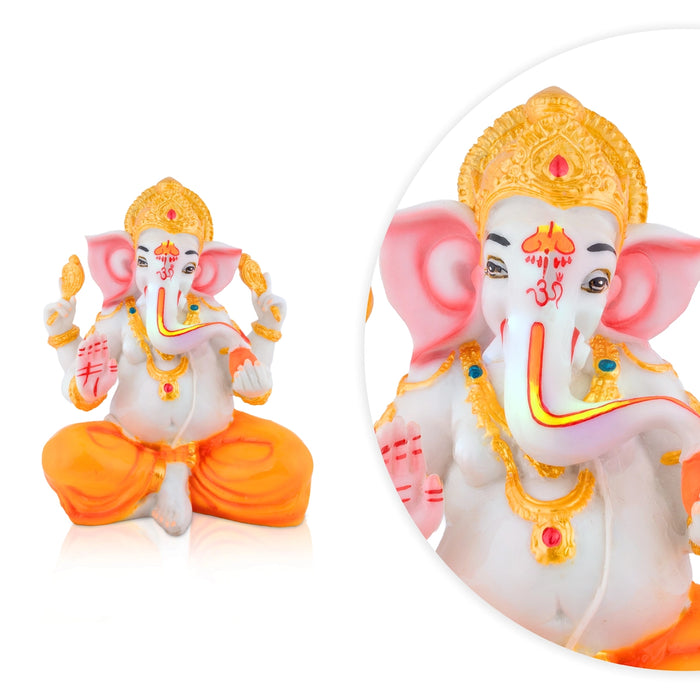 Ganesha Sitting Murti - 9 x 7 Inches | Resin Statue/ Ganpati Idol with Crown For Pooja Room