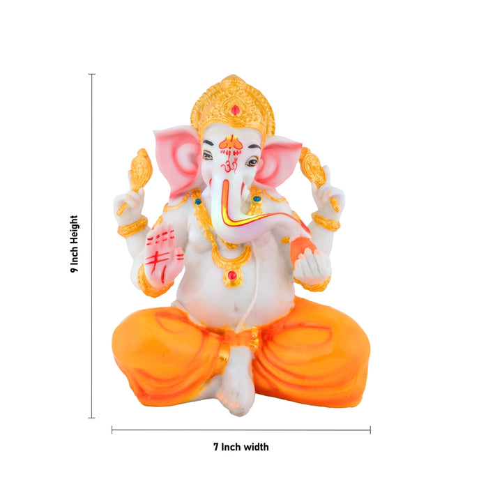 Ganesha Sitting Murti - 9 x 7 Inches | Resin Statue/ Ganpati Idol with Crown For Pooja Room