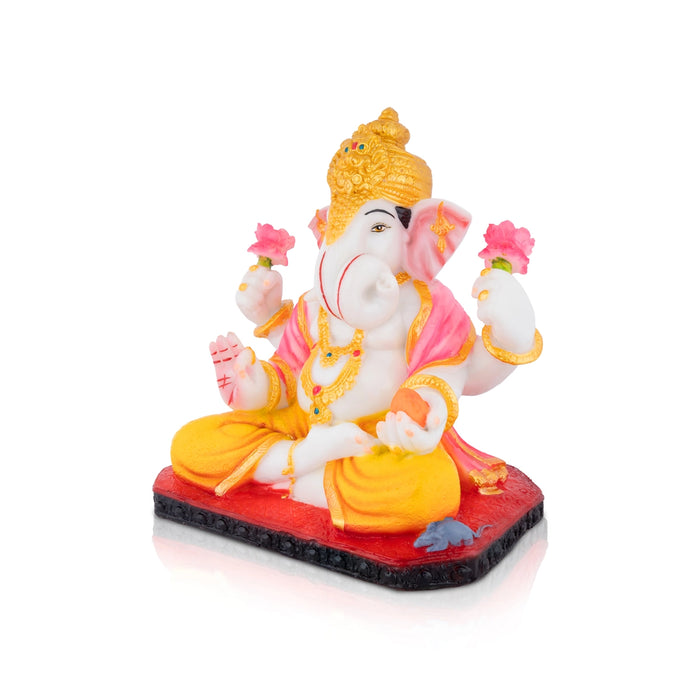 Ganesha Sitting Idol - 10 x 8 Inches | Resin Murti/ Ganpati Statue For Festive Decoration