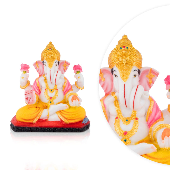 Ganesha Sitting Idol - 10 x 8 Inches | Resin Murti/ Ganpati Statue For Festive Decoration