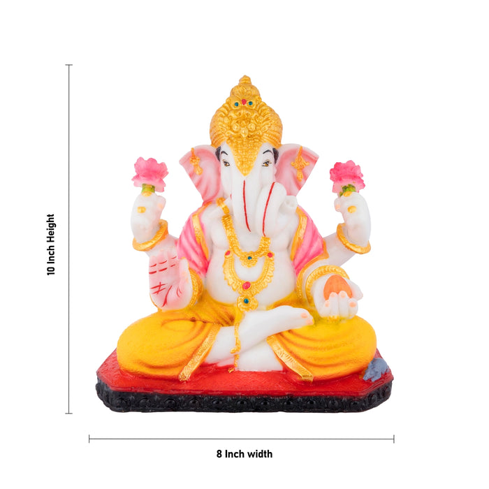Ganesha Sitting Idol - 10 x 8 Inches | Resin Murti/ Ganpati Statue For Festive Decoration