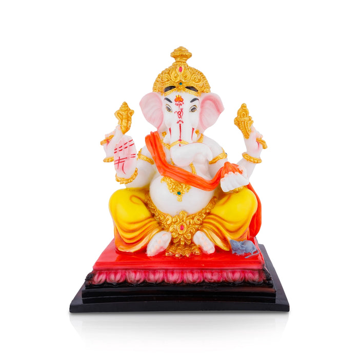 Vinayagar Sitting On Square Base Murti - 10 x 8 Inches | Resin Statue/ Ganesha Idol For Pooja Space