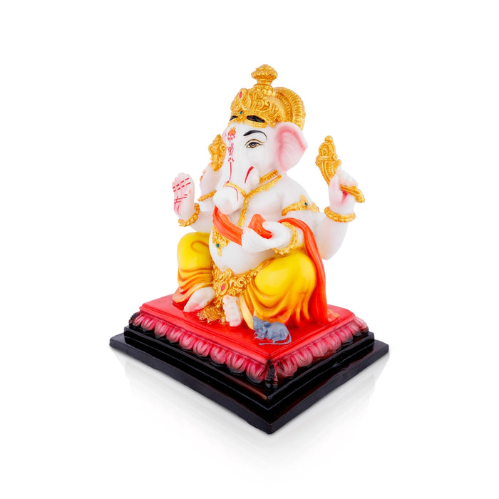 Vinayagar Sitting On Square Base Murti - 10 x 8 Inches | Resin Statue/ Ganesha Idol For Pooja Space