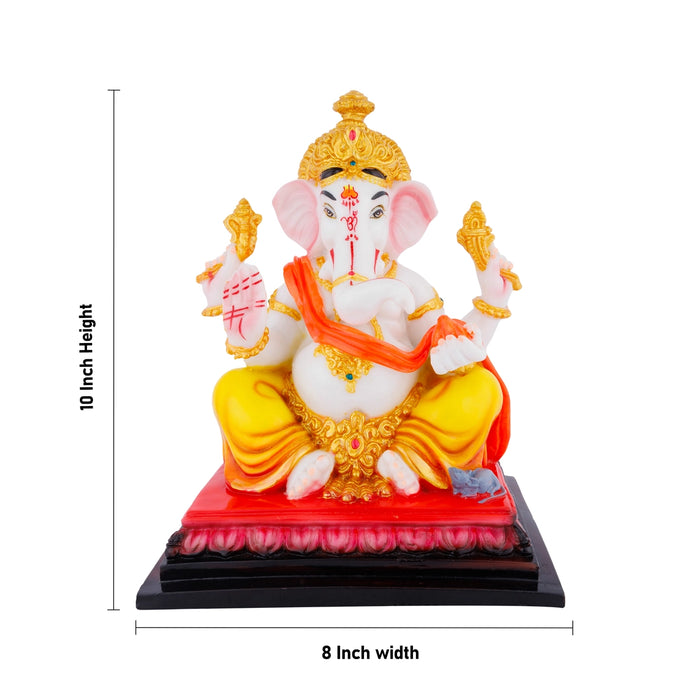Vinayagar Sitting On Square Base Murti - 10 x 8 Inches | Resin Statue/ Ganesha Idol For Pooja Space