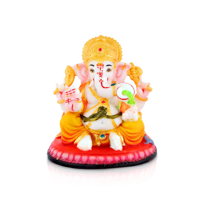 Ganpati Sitting On Base Statue - 6.5 x 4.75 Inches | Resin Idol / Leaf Sundh Ganesha Murti For Spiritual Decor