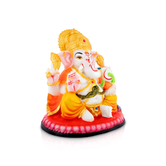 Ganpati Sitting On Base Statue - 6.5 x 4.75 Inches | Resin Idol / Leaf Sundh Ganesha Murti For Spiritual Decor