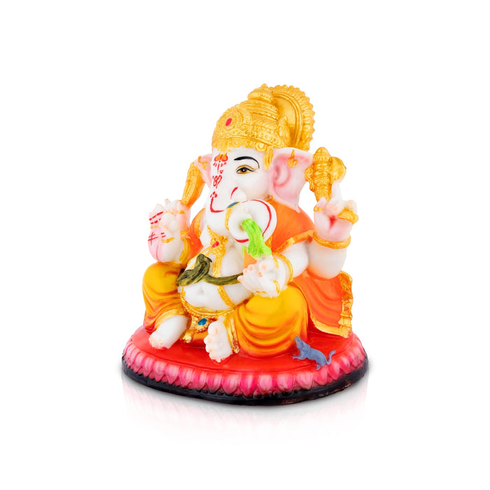 Ganpati Sitting On Base Statue - 6.5 x 4.75 Inches | Resin Idol / Leaf Sundh Ganesha Murti For Spiritual Decor