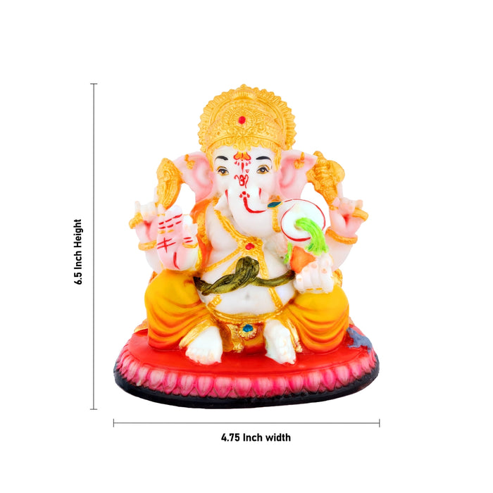 Ganpati Sitting On Base Statue - 6.5 x 4.75 Inches | Resin Idol / Leaf Sundh Ganesha Murti For Spiritual Decor