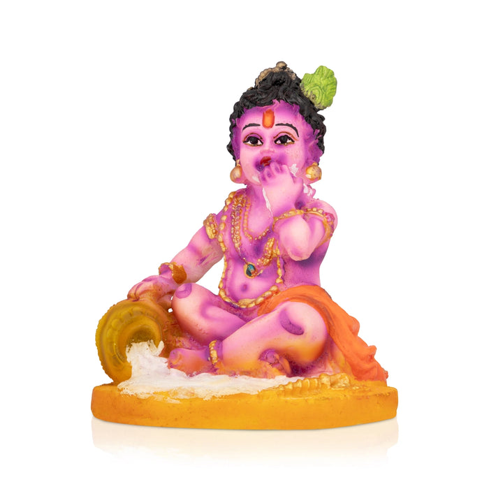 Krishna Sitting On Base Murti - 4 x 3.25 Inches | Resin Idol/ Makhan Krishna Statue For Pooja Space