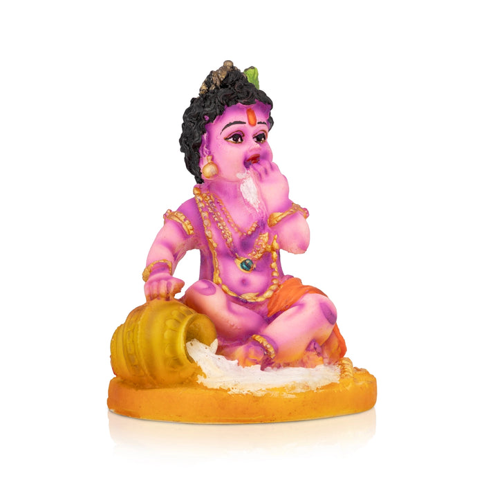 Krishna Sitting On Base Murti - 4 x 3.25 Inches | Resin Idol/ Makhan Krishna Statue For Pooja Space