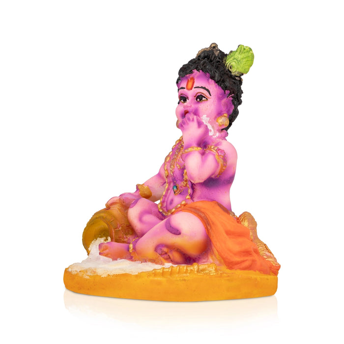 Krishna Sitting On Base Murti - 4 x 3.25 Inches | Resin Idol/ Makhan Krishna Statue For Pooja Space